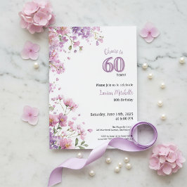 Invitación 60th Birthday Invitation Purple Floral Elegant