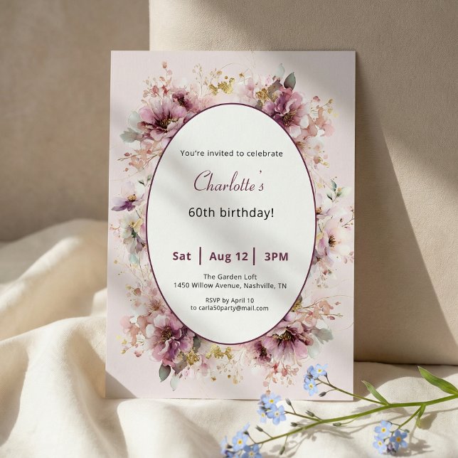 Invitación 60th Birthday Invitation Purple Floral Watercolor (Subido por el creador)