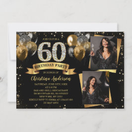 Invitación 60th Birthday Modern Gold Glitter Balloons 2 Photo