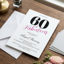 60th Birthday Party Invitation White Pink Photo 