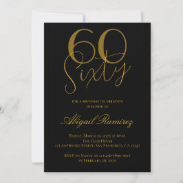 Invitación 60th Birthday Party Typography Photo Black & Gold