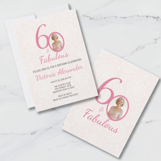 Invitación 60th Birthday Pink Floral Photo Celebration (60th Birthday Pink Floral Photo Celebration Invitation)