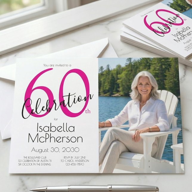 Invitación 60th Celebration Minimal Pink 60th Birthday (Subido por el creador)