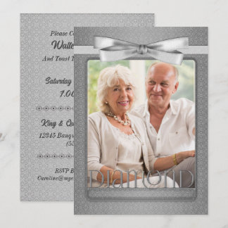 Invitación 60th Diamond Anniversary Damask Party with Photo