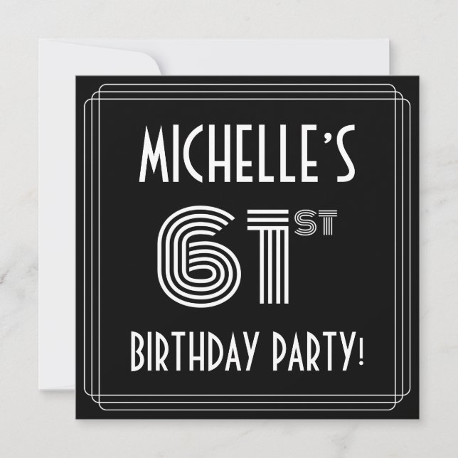 Invitación 61st Birthday Party: Art Deco Style w/ Custom Name (Anverso)