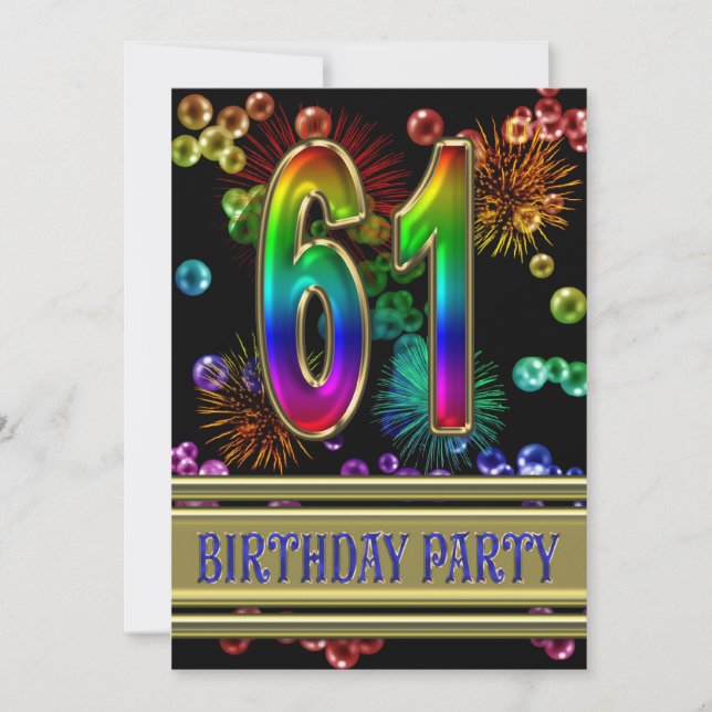 Invitación 61st Birthday party Invitation with bubbles (Anverso)