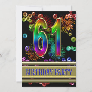 Invitación 61st Birthday party Invitation with bubbles
