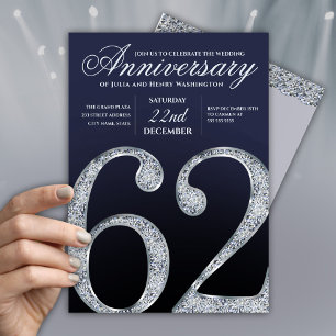 Invitación 62º Aniversario Diamante Plateado Azul Marino Mode