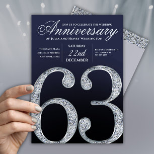 Invitación 63º Aniversario Diamante Plateado Azul Marino Mode