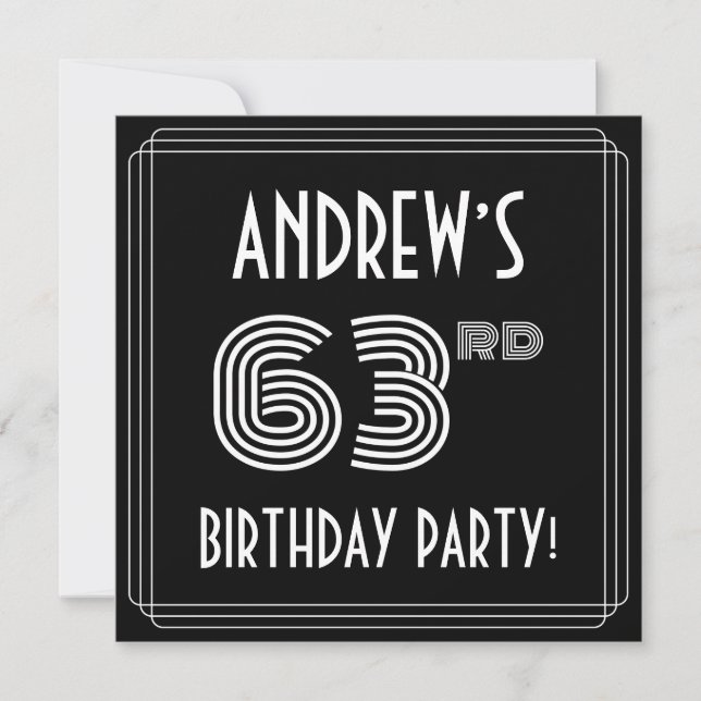 Invitación 63rd Birthday Party: Art Deco Style w/ Custom Name (Anverso)