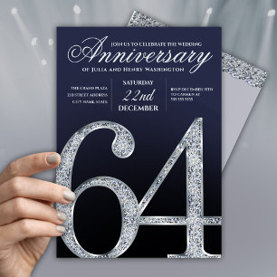 Invitación 64º Aniversario Plata Azul Marino Moderno