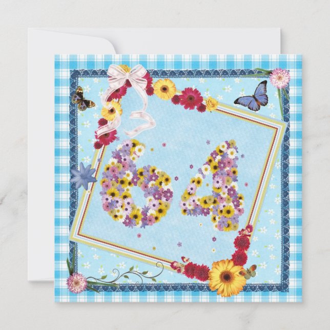 Invitación 64.ª fiesta de cumpleaños Flores de invitación, ma (Anverso)