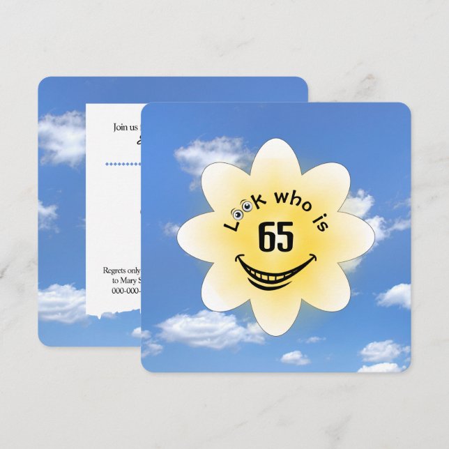 Invitación 65ª fiesta de cumpleaños Sunshine de verano (Anverso / Reverso)