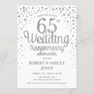 Invitación 65º Aniversario de Boda - Plata y Blanco