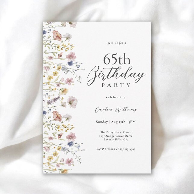 Invitación 65.ª acuarela Flores silvestres Floral (Available in both printed and instant download digital formats.)