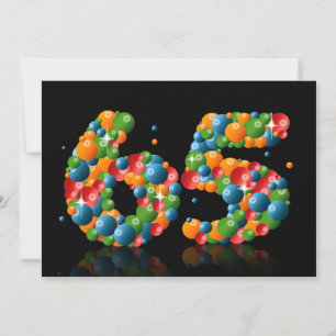 Invitación 65.ª fiesta de cumpleaños, con burbujas y bolas