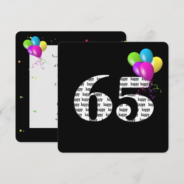 Invitación 65.ª fiesta de cumpleaños con globo (Anverso / Reverso)