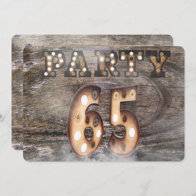 Invitación 65.ª fiesta de cumpleaños con luces de marquesina (Anverso / Reverso)