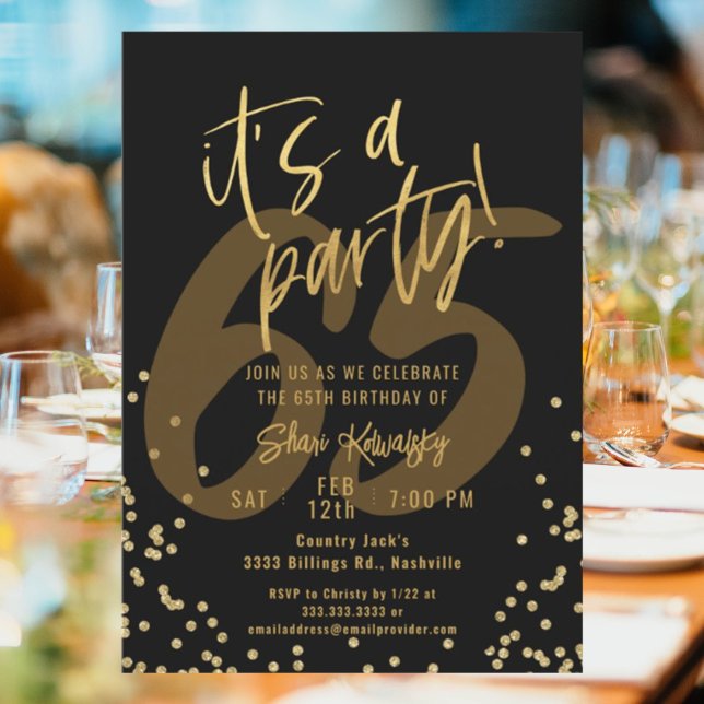 Invitación 65.ª fiesta de cumpleaños de Black and Gold Fun (Subido por el creador)