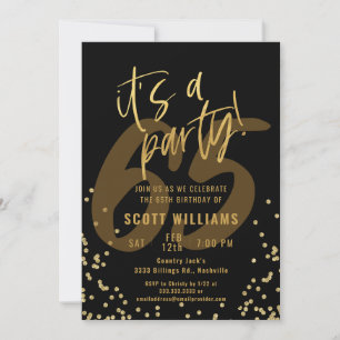 Invitación 65.ª fiesta de cumpleaños de oro y negro divertido