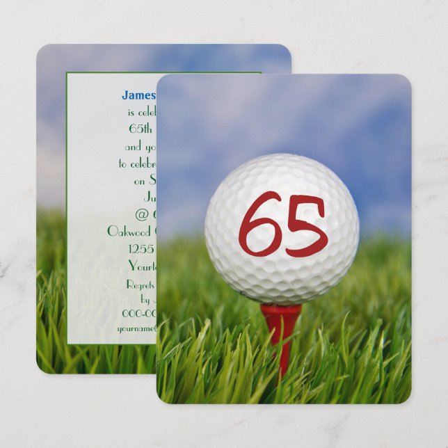 Invitación 65.ª fiesta de cumpleaños Tema de golf (Anverso / Reverso)