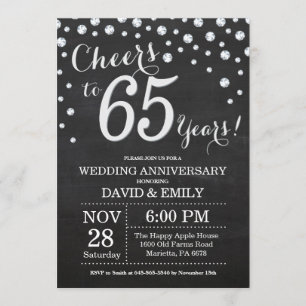 Invitación 65.º Boda Aniversario Chalkboard Plata negra