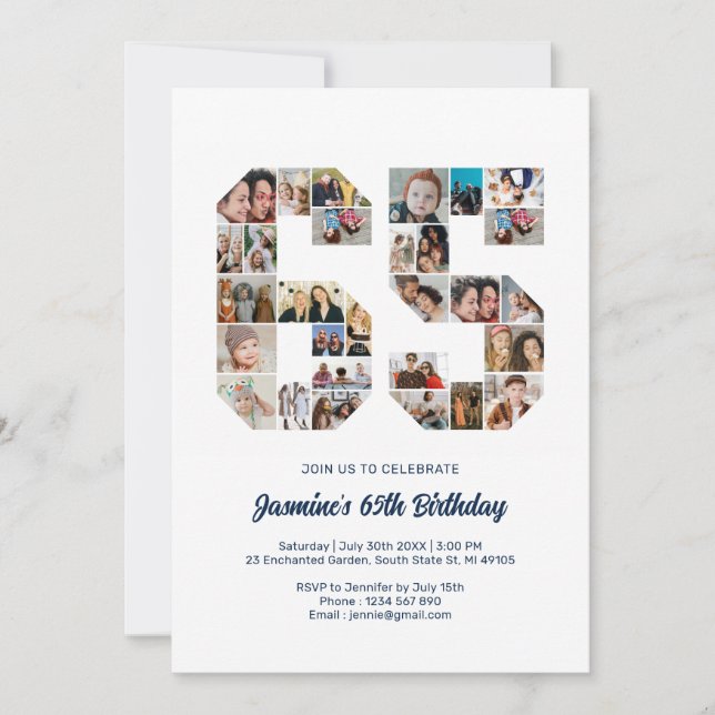 Invitación 65.º Collage de fotos de cumpleaños número 65 Pers (Anverso)