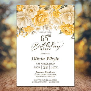Invitación 65.º cumpleaños Fiesta amarillo de la flor rosa
