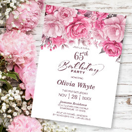 Invitación 65.º cumpleaños Fiesta Floral Rosa Rosa Rosa