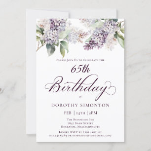 Invitación 65.º cumpleaños Flor Lilac Purple Spring