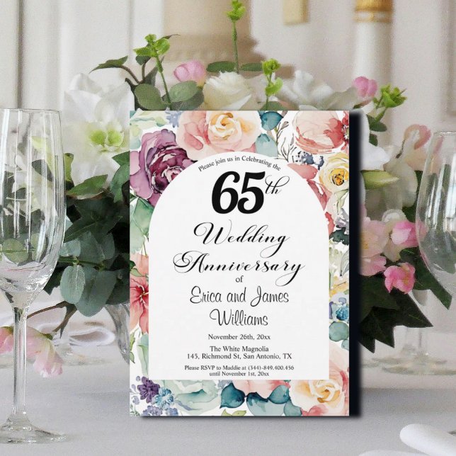 Invitación 65° Aniversario Boda Elegante Script Floral (Subido por el creador)