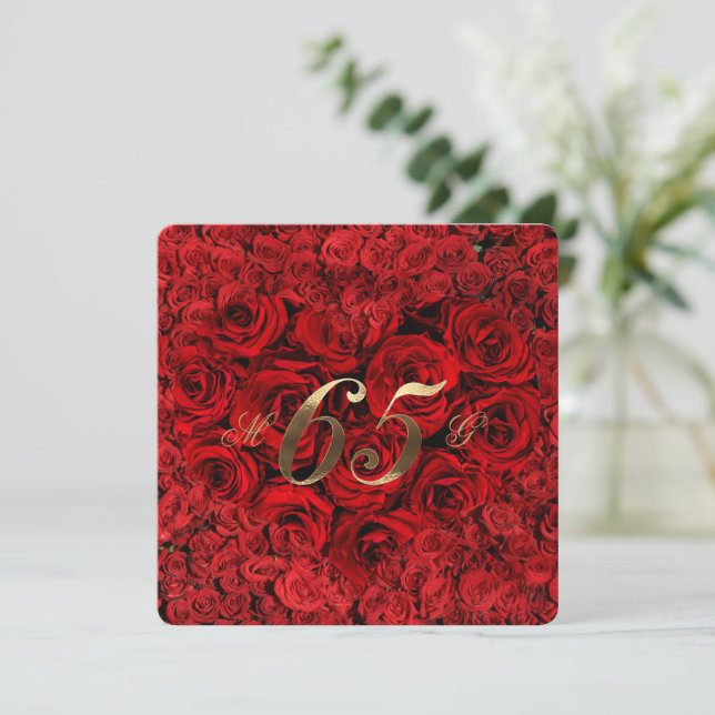 Invitación 65° Aniversario Boda Roses Rojos Corazón elegante  (Anverso de pie)