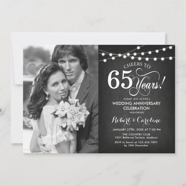 Invitación 65° aniversario con foto - Chalkboard y White (Anverso)
