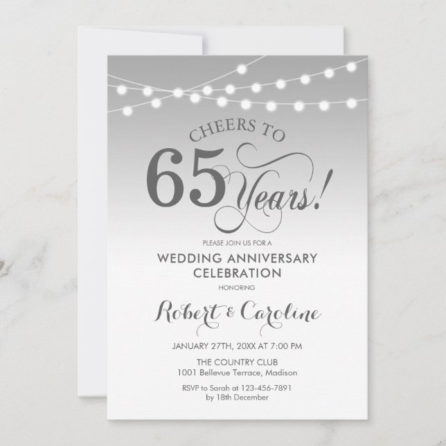 Invitación 65 Aniversario de Boda - Blanco Plateado (Anverso)