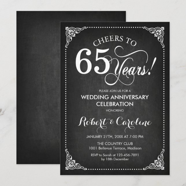Invitación 65° Aniversario del Boda - Blanco de oro (Anverso / Reverso)
