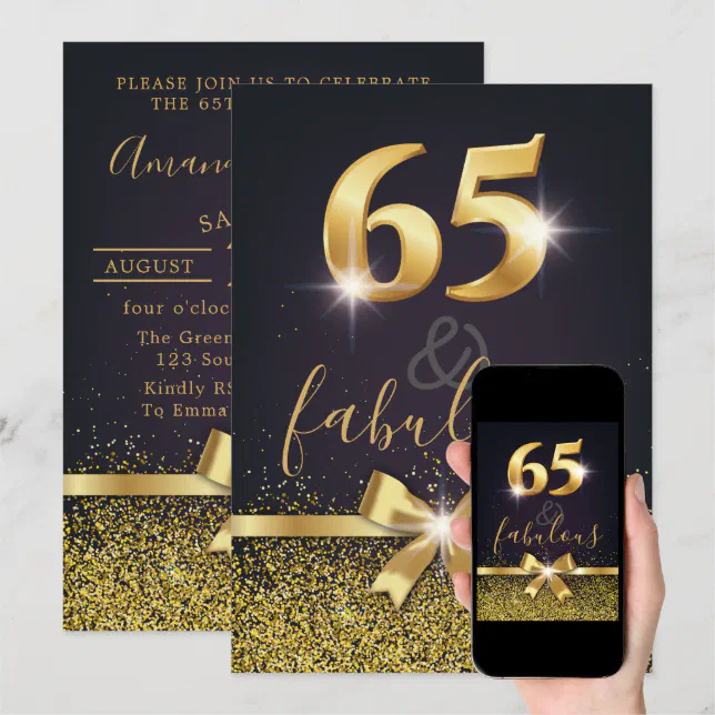 Invitación 65 elegantes y cumpleaños del purpurina fabuloso | Zazzle.es