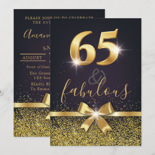 Invitación 65 elegantes y cumpleaños del purpurina fabuloso