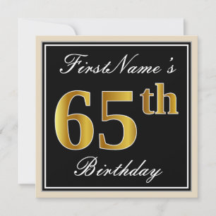 Invitación 65.o cumpleaños del oro elegante, negro, falso +