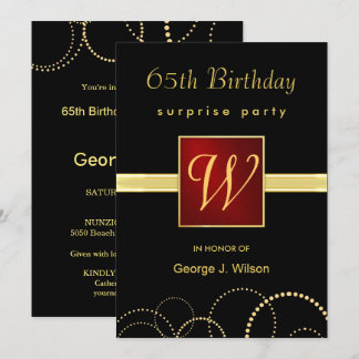 Invitación 65.o Fiesta de sorpresa del cumpleaños - monograma