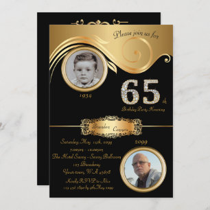 Invitación 65.o, hombre 65.o, art déco elegante, oro negro