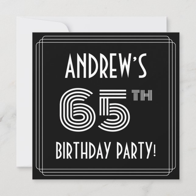 Invitación 65th Birthday Party: Art Deco Style w/ Custom Name (Anverso)