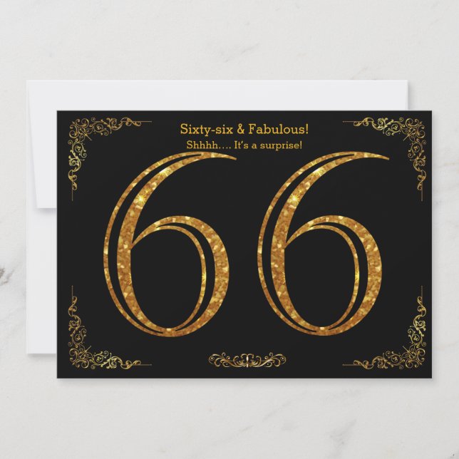 Invitación 66ª fiesta de cumpleaños, Gatsby styl, purpurina d (Anverso)