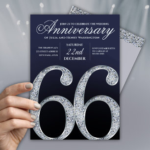 Invitación 66º Aniversario Diamante Plateado Azul Marino Mode