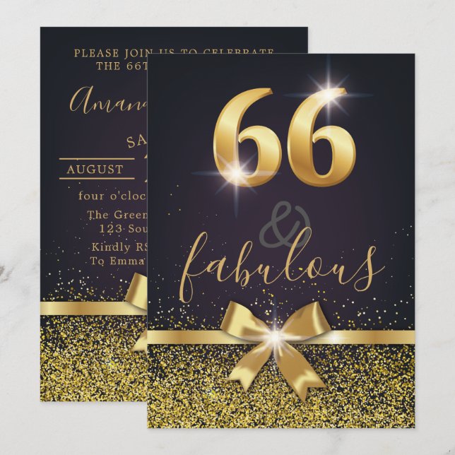 Invitación 66 elegantes y cumpleaños del purpurina fabuloso (Anverso / Reverso)