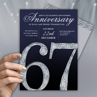 Invitación 67º Aniversario Diamante Plateado Azul Marino Mode