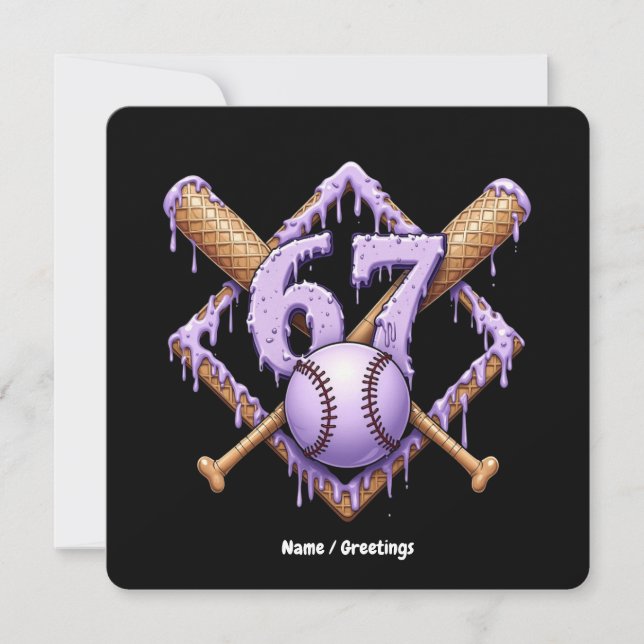 Invitación 67 Ice Cream Drip Béisbol Meme Gracioso Retro Spor (Anverso)