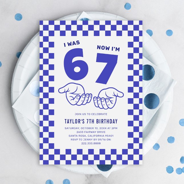 Invitación 67 Meme Trend Blue Kids 7th Birthday Party (Subido por el creador)