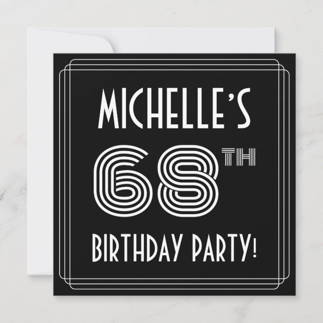 Invitación 68th Birthday Party: Art Deco Style w/ Custom Name (Anverso)