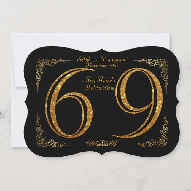 Invitación 69.ª fiesta de cumpleaños 69.ª, gran Gatsby, negro (Anverso)