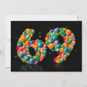 Invitación 69.ª fiesta de cumpleaños, con burbujas y bolas